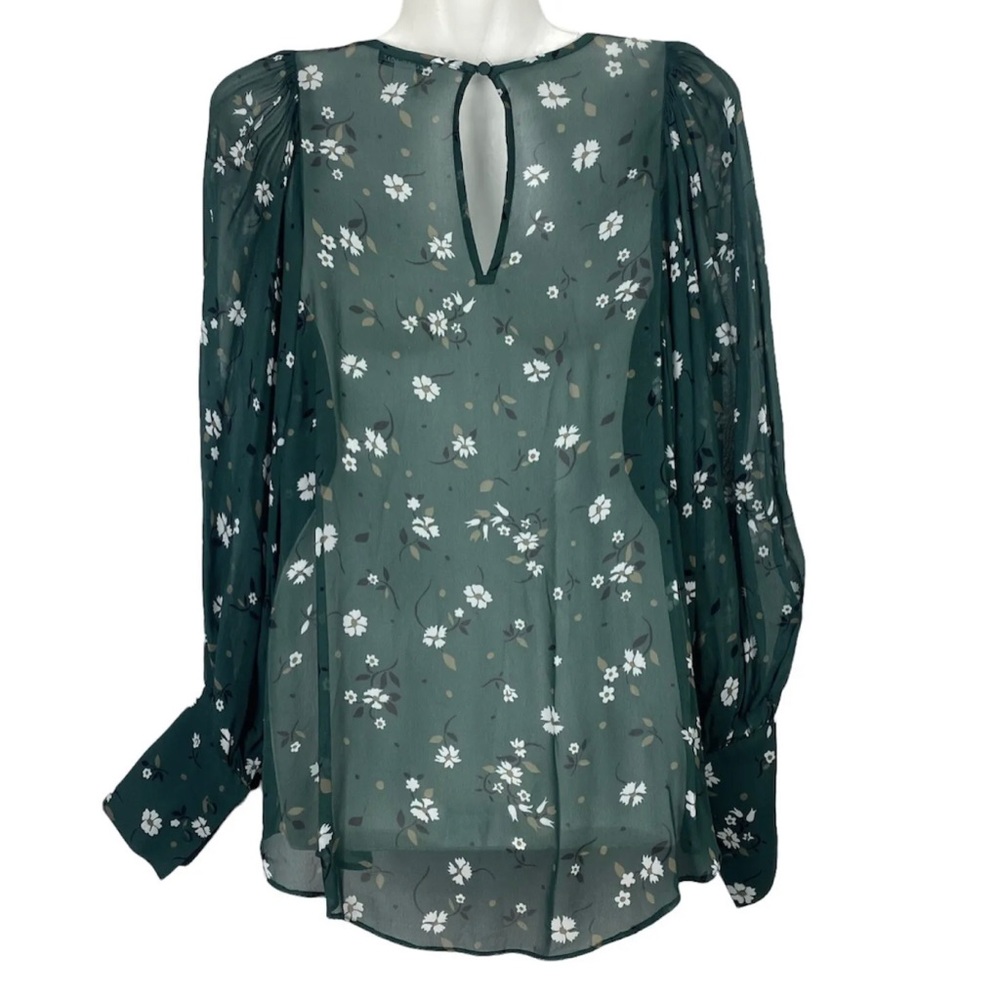 Country Road Blouse Top Green White Floral Long Sleeve Sheer Lightweight Size 8 - Picture 2 of 12